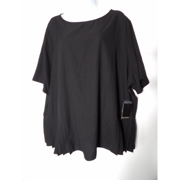 Eloquii Blouse Top Shirt Sz 24 Black Pleated Keyhole Back Short Sleeve Plus Wome - Picture 1 of 16